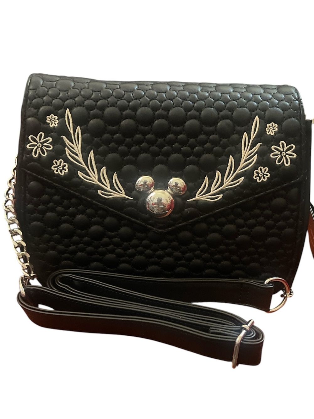 Loungefly Disney Mickey Mouse Black Quilted Crossbody Bag with Silver Accent